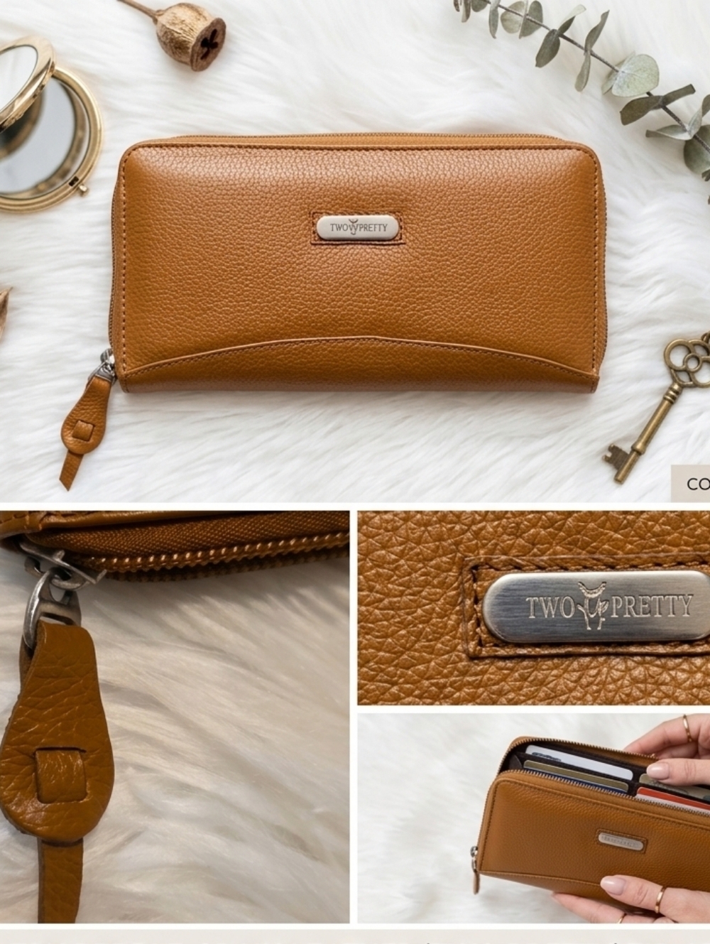 Zippered Leather Brown Wallet